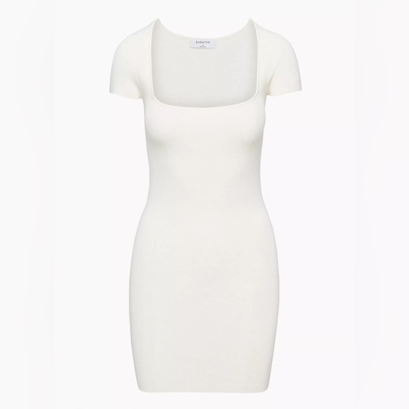 Aritzia Babaton Emerge Mini Dress White Birch Cream Ribbed Bodycon - Picture 6 of 11